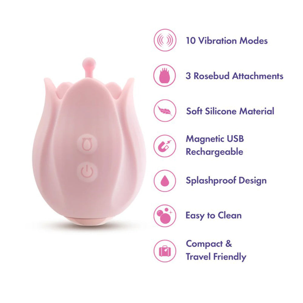 Play With Me by Blush Romantic Rose 3 Rosebud Heads Silicone Clitoral Vibrator - Pink