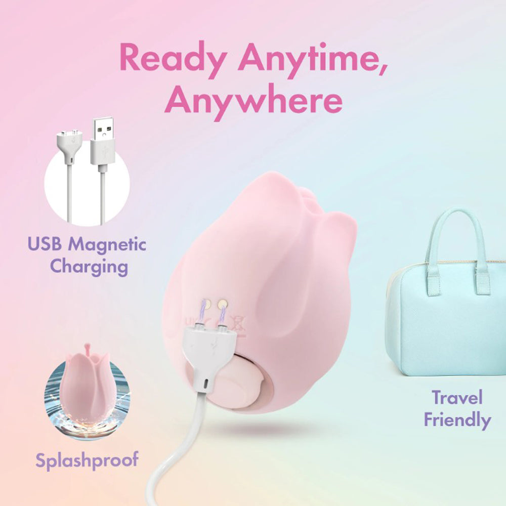 Play With Me by Blush Romantic Rose 3 Rosebud Heads Silicone Clitoral Vibrator - Pink