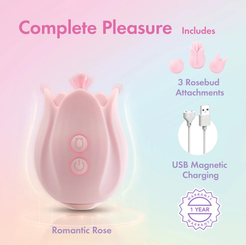 Play With Me by Blush Romantic Rose 3 Rosebud Heads Silicone Clitoral Vibrator - Pink