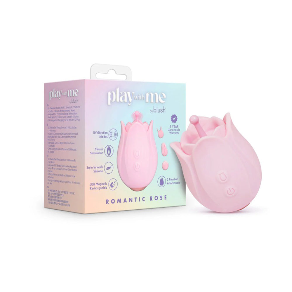 Play With Me by Blush Romantic Rose 3 Rosebud Heads Silicone Clitoral Vibrator - Pink
