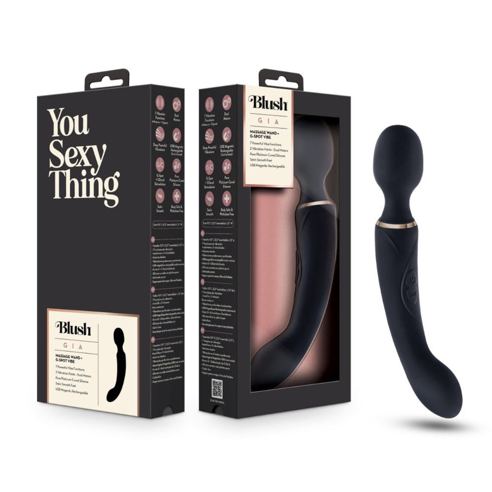 Blush Gia 7-Function 2-in-1 Dual Motor Wand Vibrator Silicone - Black