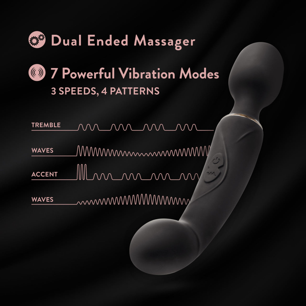 Blush Gia 7-Function 2-in-1 Dual Motor Wand Vibrator Silicone - Black