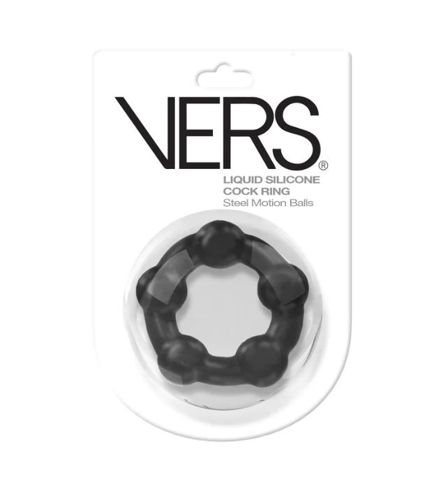VERS Steel Motion Balls Cock Ring Liquid Silicone - Black