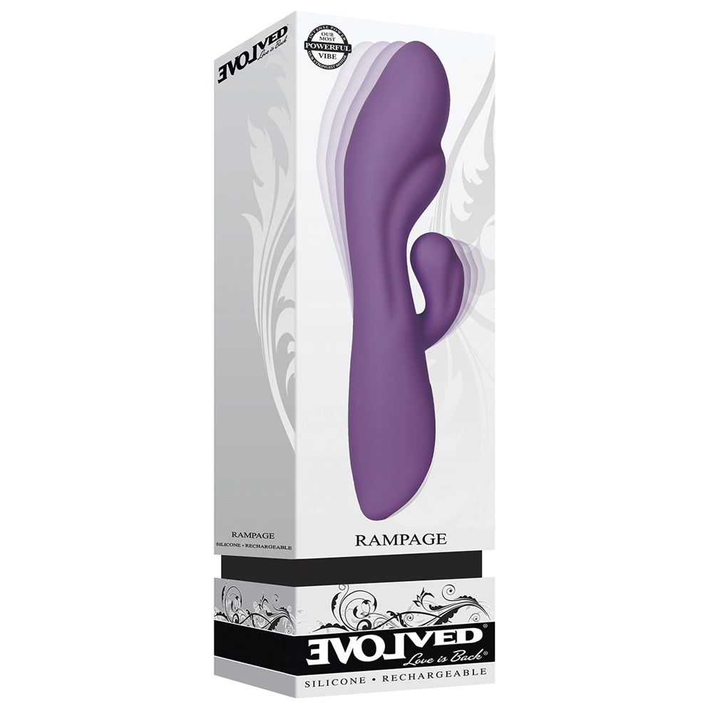 Evolved Girthy Rampage Rabbit Vibrator Powerful Dual Motor Silicone - Purple