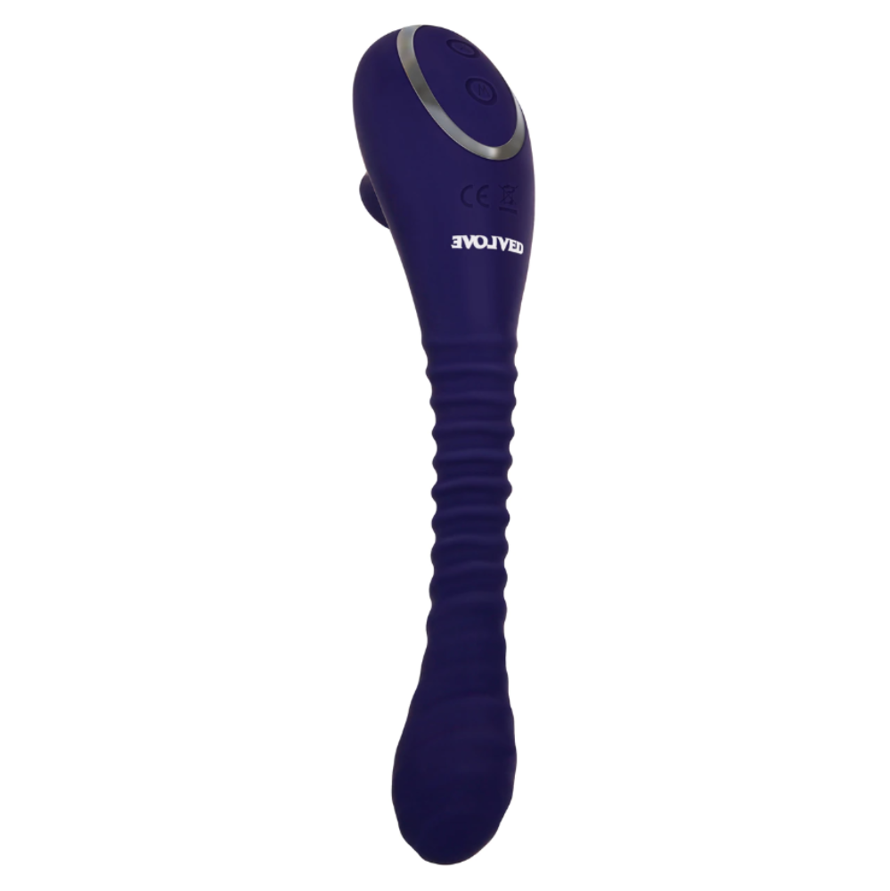 Evolved Bendable Sucker Dual-Ended Suction and Vibration Flexible Silicone Vibrator - Blue