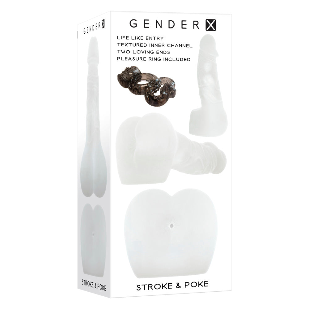 Gender X Stroke & Poke Textured Stroker with Vibrating Ring - Clear