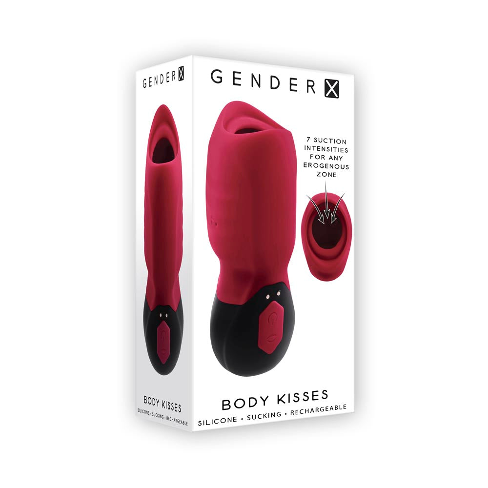 Gender X Body Kisses Dual-Sided Silicone Suction & Vibration Stimulator - Red with Black