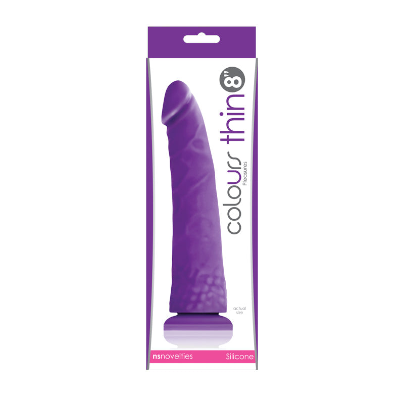 Colours Pleasures Thin 8 inch Silicone Dildo - Purple