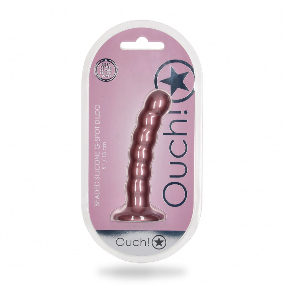 Ouch! Beaded G-Spot Dildo – 5 Inch Rose Silicone with Suction Base