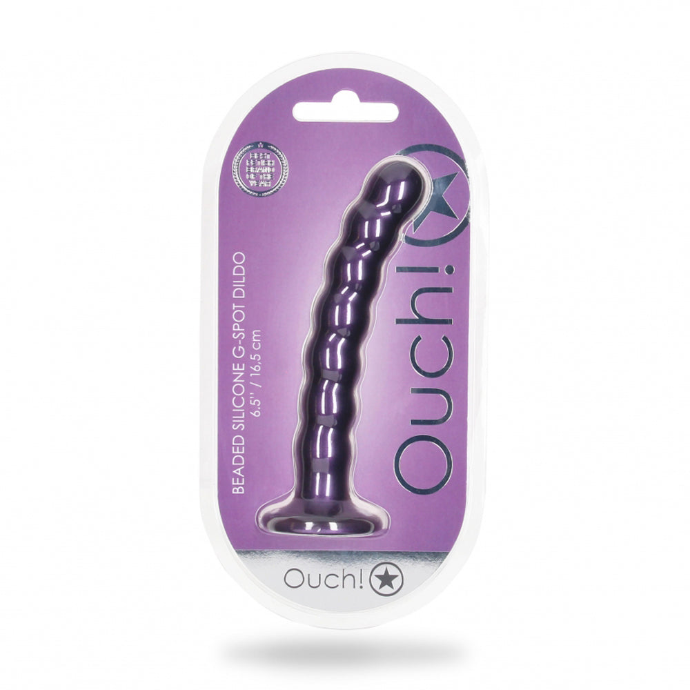 Ouch! Beaded G-Spot Dildo – 6.5 Inch Purple Silicone with Suction Base