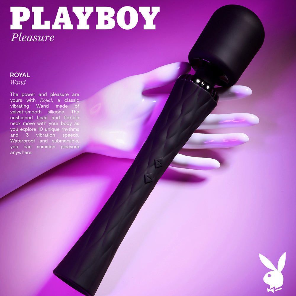 Playboy Pleasure Royal Wand Massager 10-Mode Silicone - Black