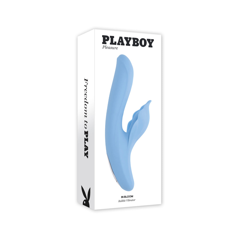 Playboy Pleasure In Bloom Thrusting Tapping Heating Silicone Rabbit Vibrator - Blue