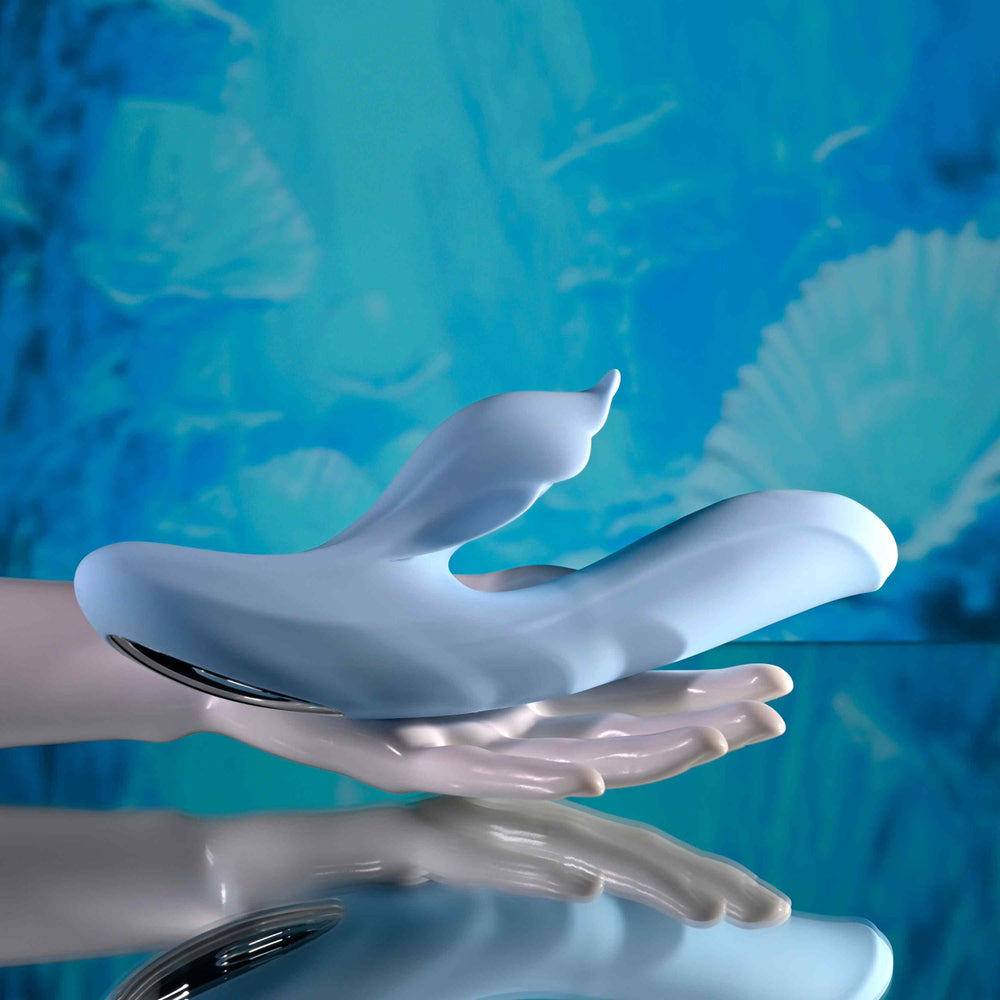 Playboy Pleasure In Bloom Thrusting Tapping Heating Silicone Rabbit Vibrator - Blue