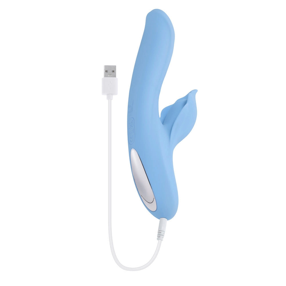 Playboy Pleasure In Bloom Thrusting Tapping Heating Silicone Rabbit Vibrator - Blue