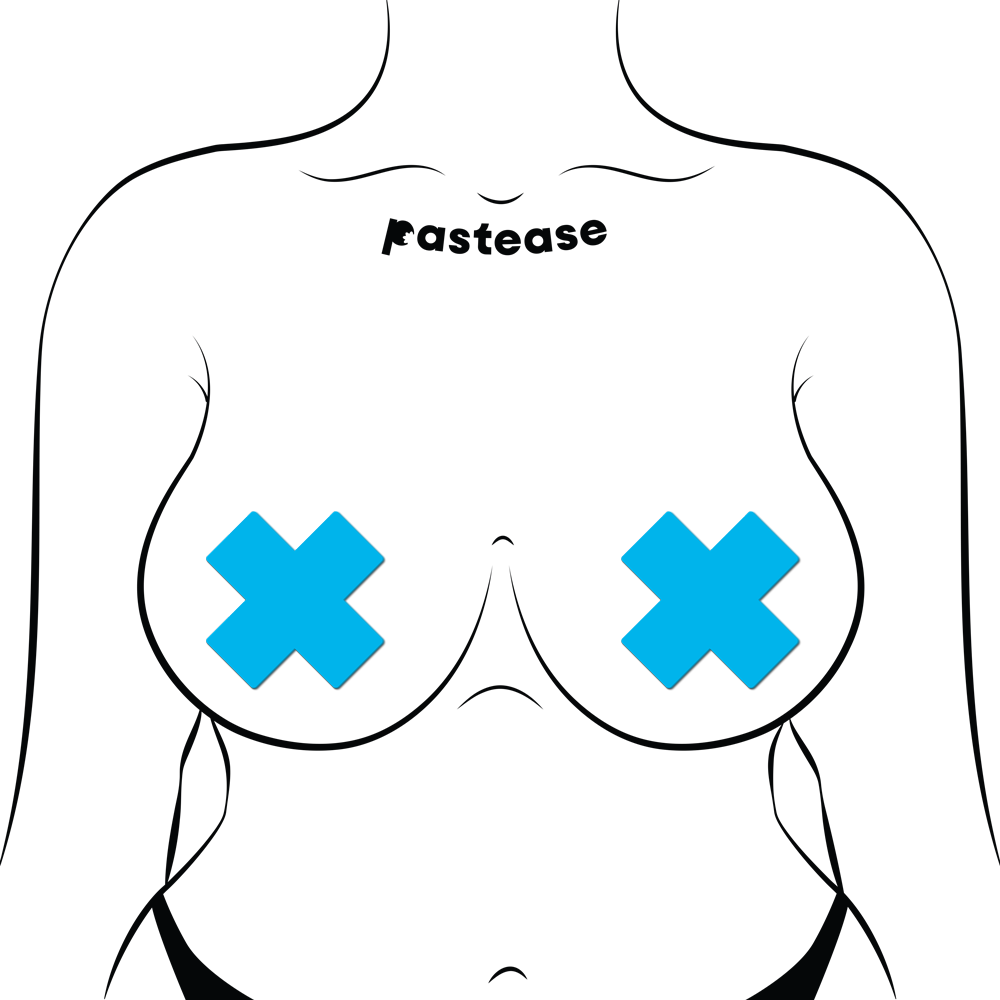 Plus X Glow-in-the-Dark Neon Cross Pasties - Turquoise