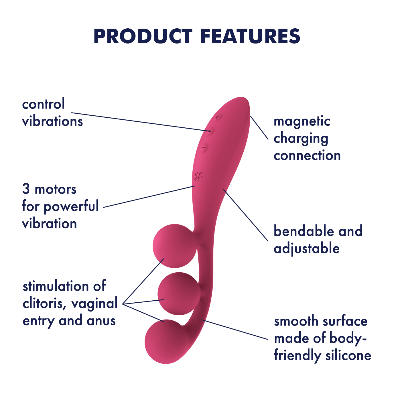 Satisfyer Tri Ball 1 Flexible Multi Vibe 8.8 Inch Rechargeable Silicone Vibrator - Red