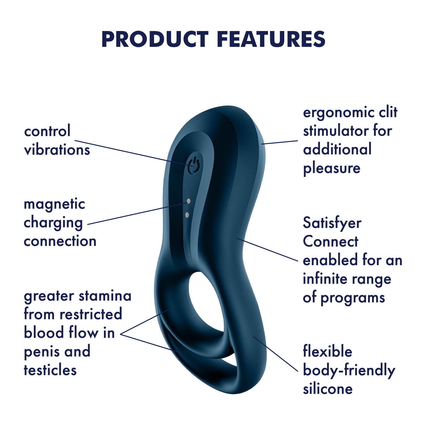 Satisfyer Epic Duo Vibrating Cock Ring with Connect App - Blue