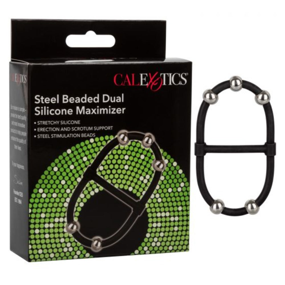 Steel Beaded Dual Silicone Maximizer Dual Cock Ring - Black