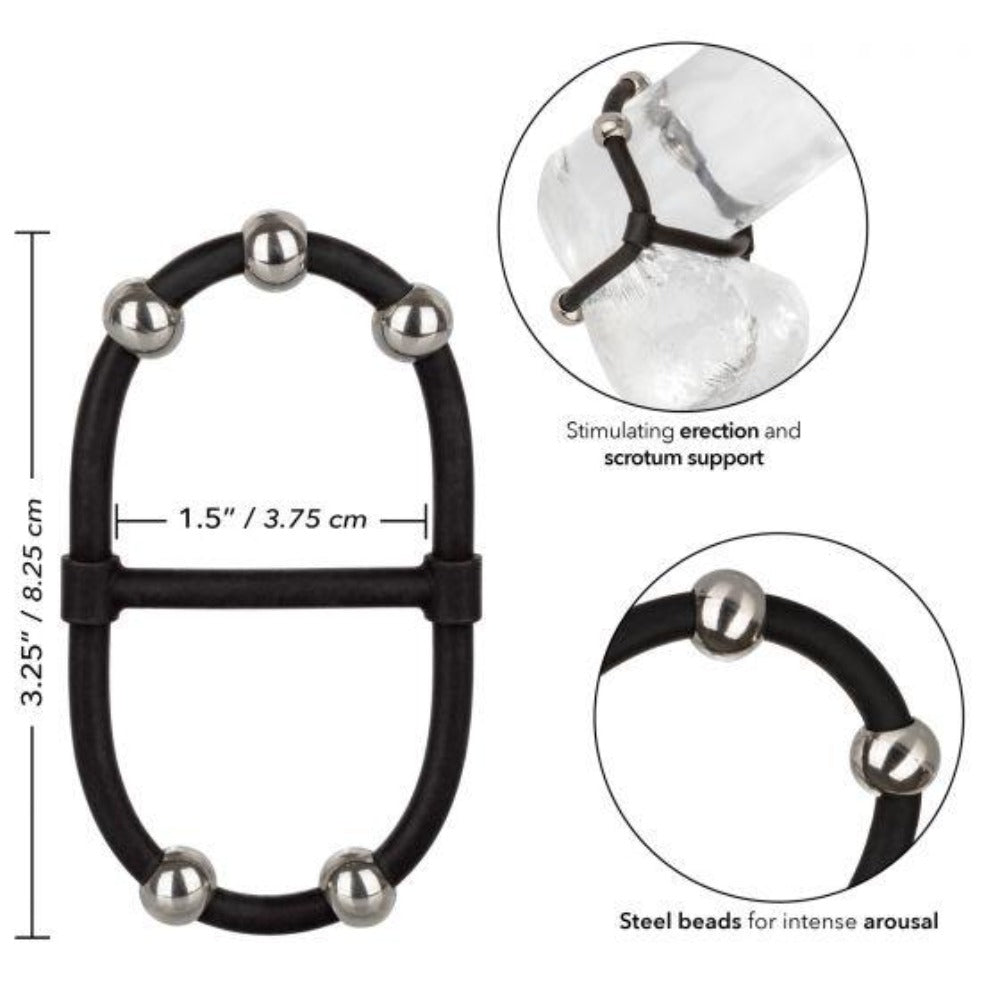 Steel Beaded Dual Silicone Maximizer Dual Cock Ring - Black