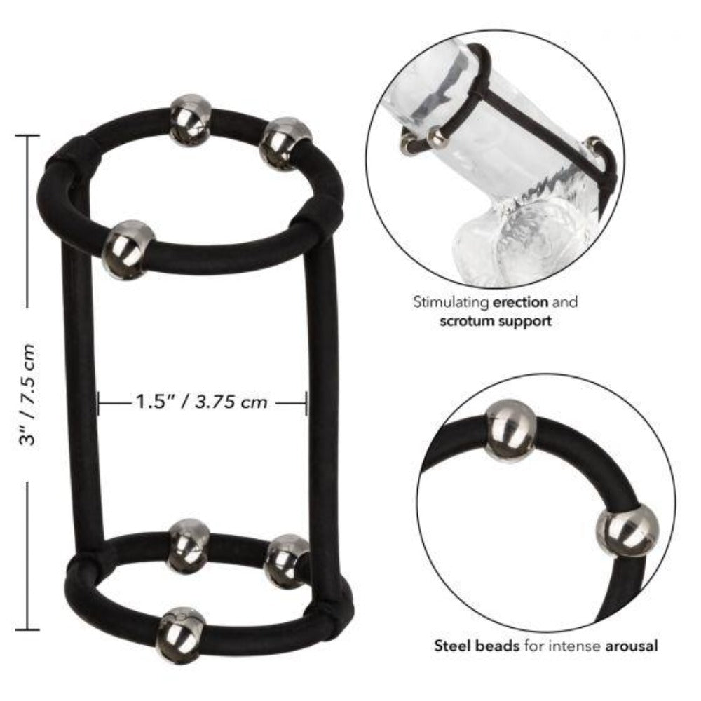 Steel Beaded Silicone Enhancer Cock Ring Cage - Black