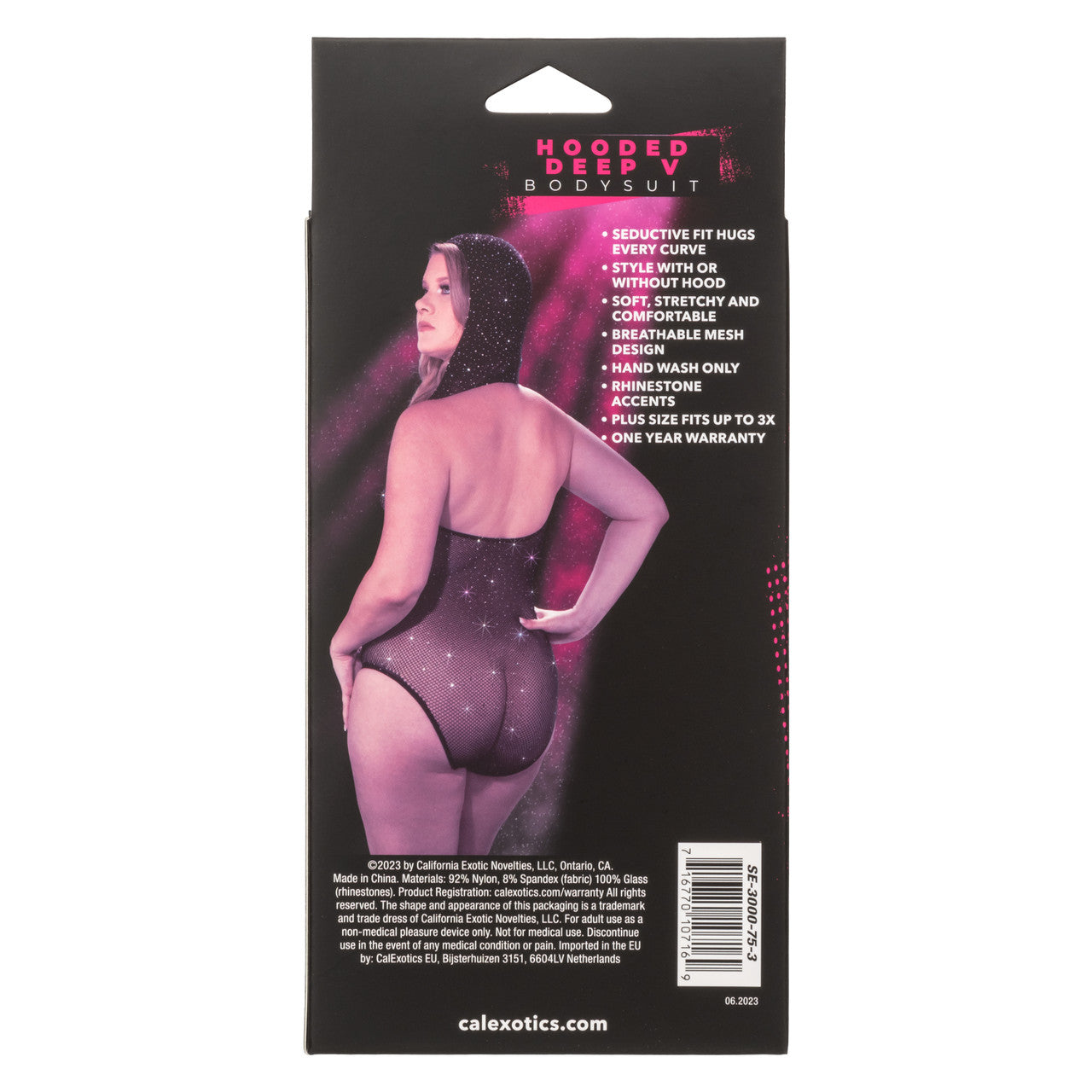 Radiance Hooded Deep-V Bodysuit - Black - Plus Size