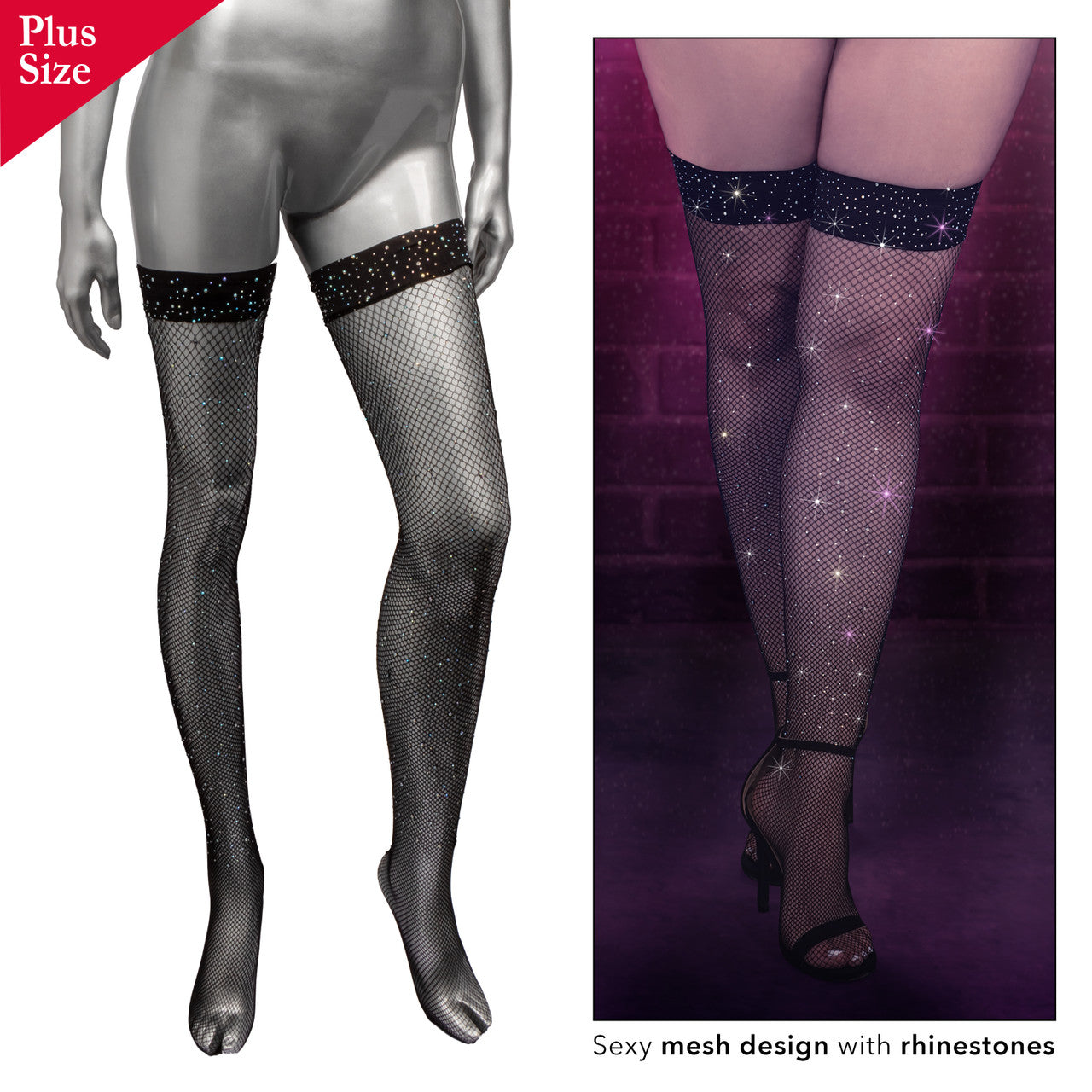 Radiance Thigh High Stockings - Black - Plus Size