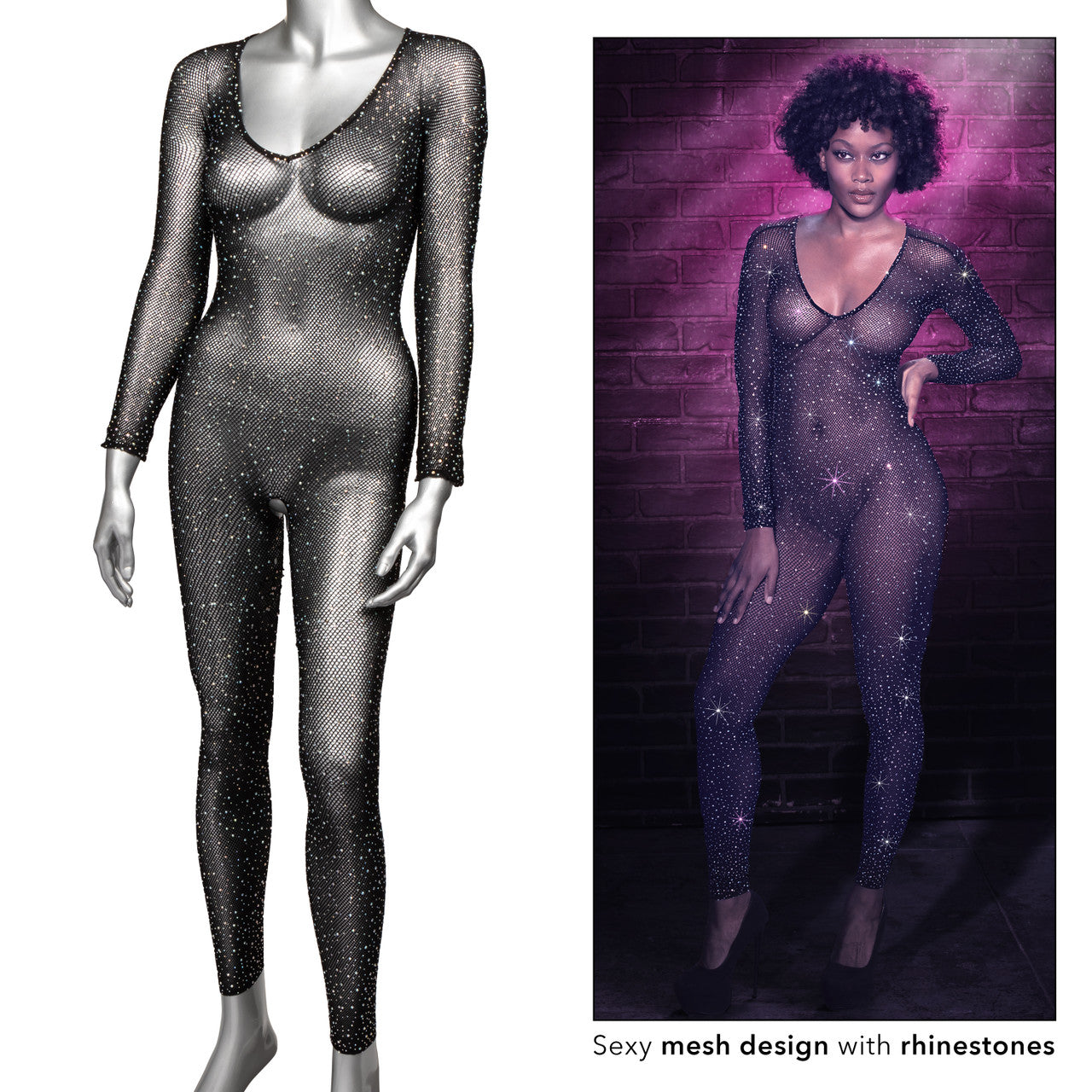 Radiance Crotchless Full Bodysuit - Black - Standard Size