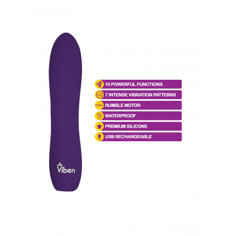 Vivacious 5.3" Inch Intense 10-Function Rechargeable Bullet Vibrator - Violet