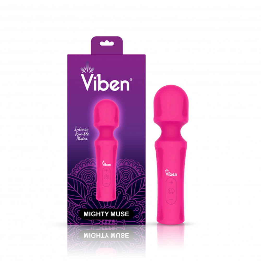 Viben Mighty Muse Mini Wand Massager 15-Mode Silicone - Hot Pink