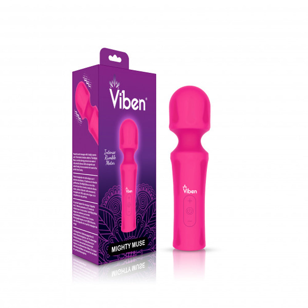 Viben Mighty Muse Mini Wand Massager 15-Mode Silicone - Hot Pink