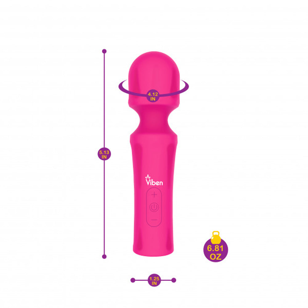 Viben Mighty Muse Mini Wand Massager 15-Mode Silicone - Hot Pink