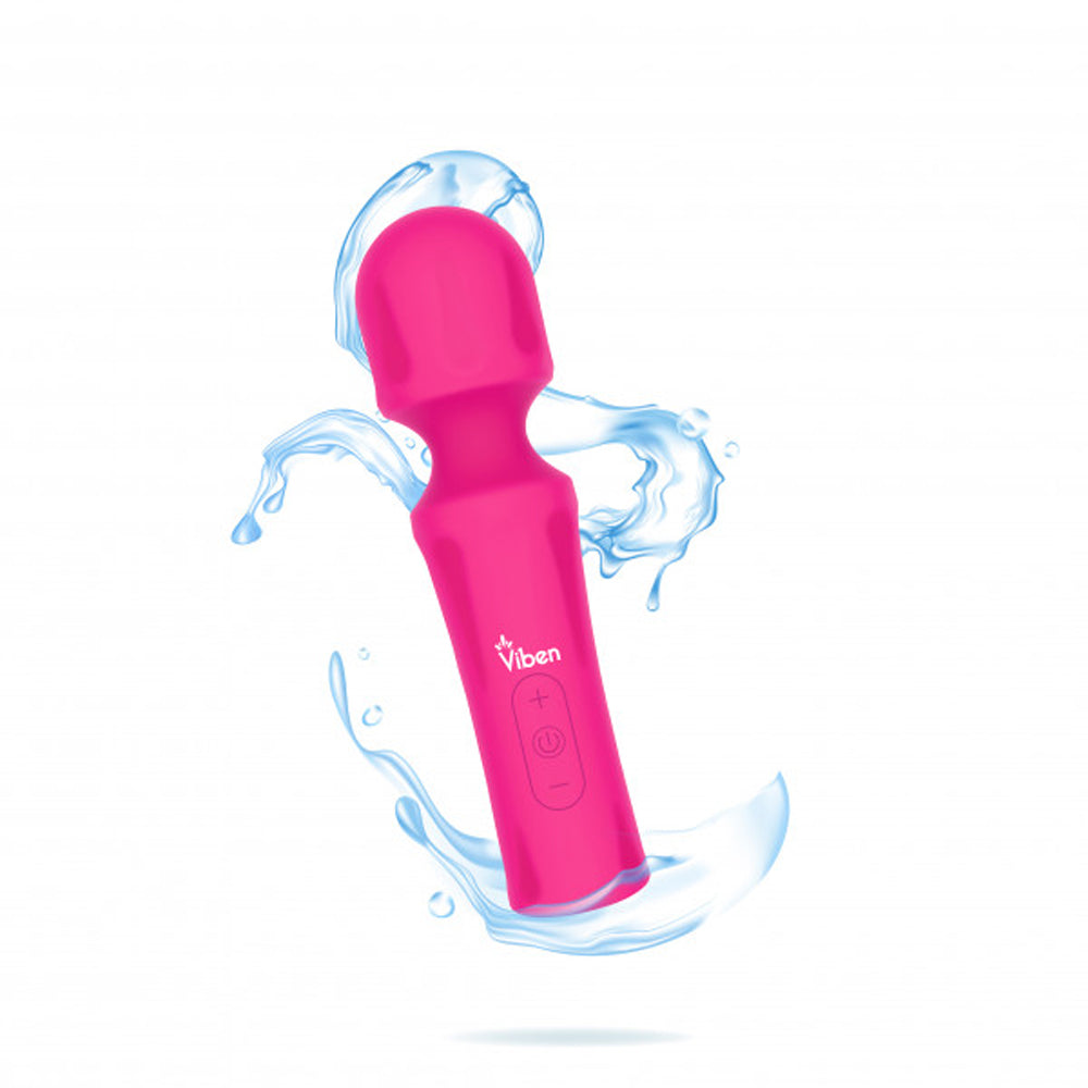 Viben Mighty Muse Mini Wand Massager 15-Mode Silicone - Hot Pink