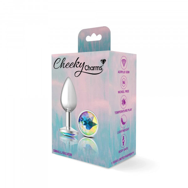 Cheeky Charms Silver Metal Anal Plug with Round Clear Gemstone - Small