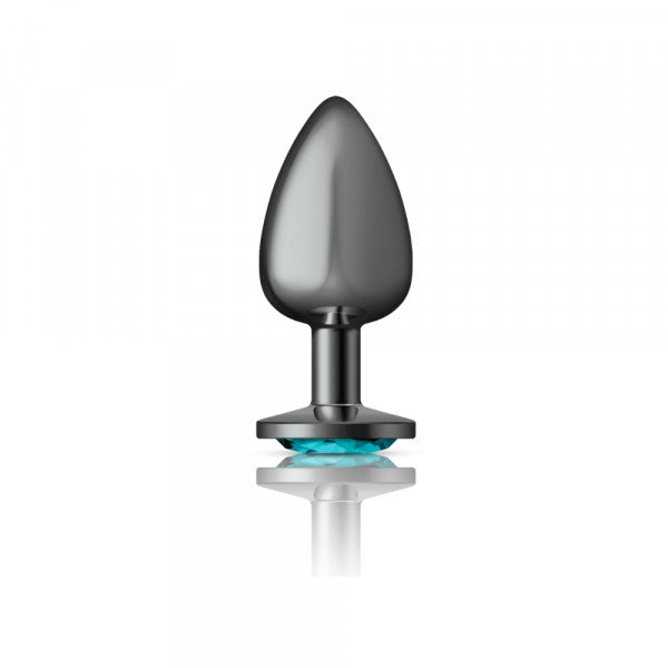 Cheeky Charms Gunmetal Anal Plug with Teal Gemstone - Large