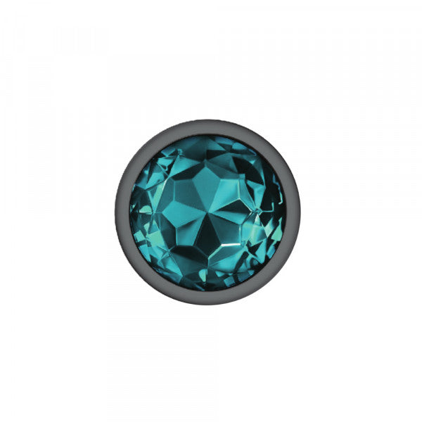 Cheeky Charms Gunmetal Anal Plug with Teal Gemstone - Large