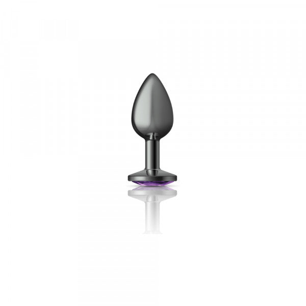 Cheeky Charms Gunmetal Anal Plug with Round Purple Gemstone - Small
