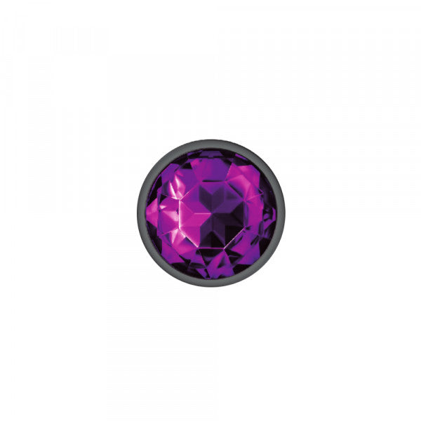 Cheeky Charms Gunmetal Anal Plug with Round Purple Gemstone - Small