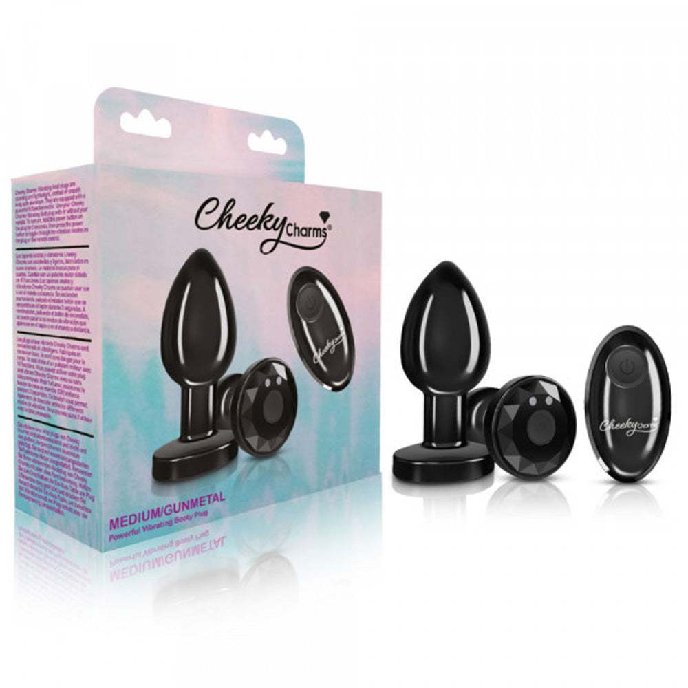 Cheeky Charms Vibrating Gunmetal Remote Anal Plug - Medium