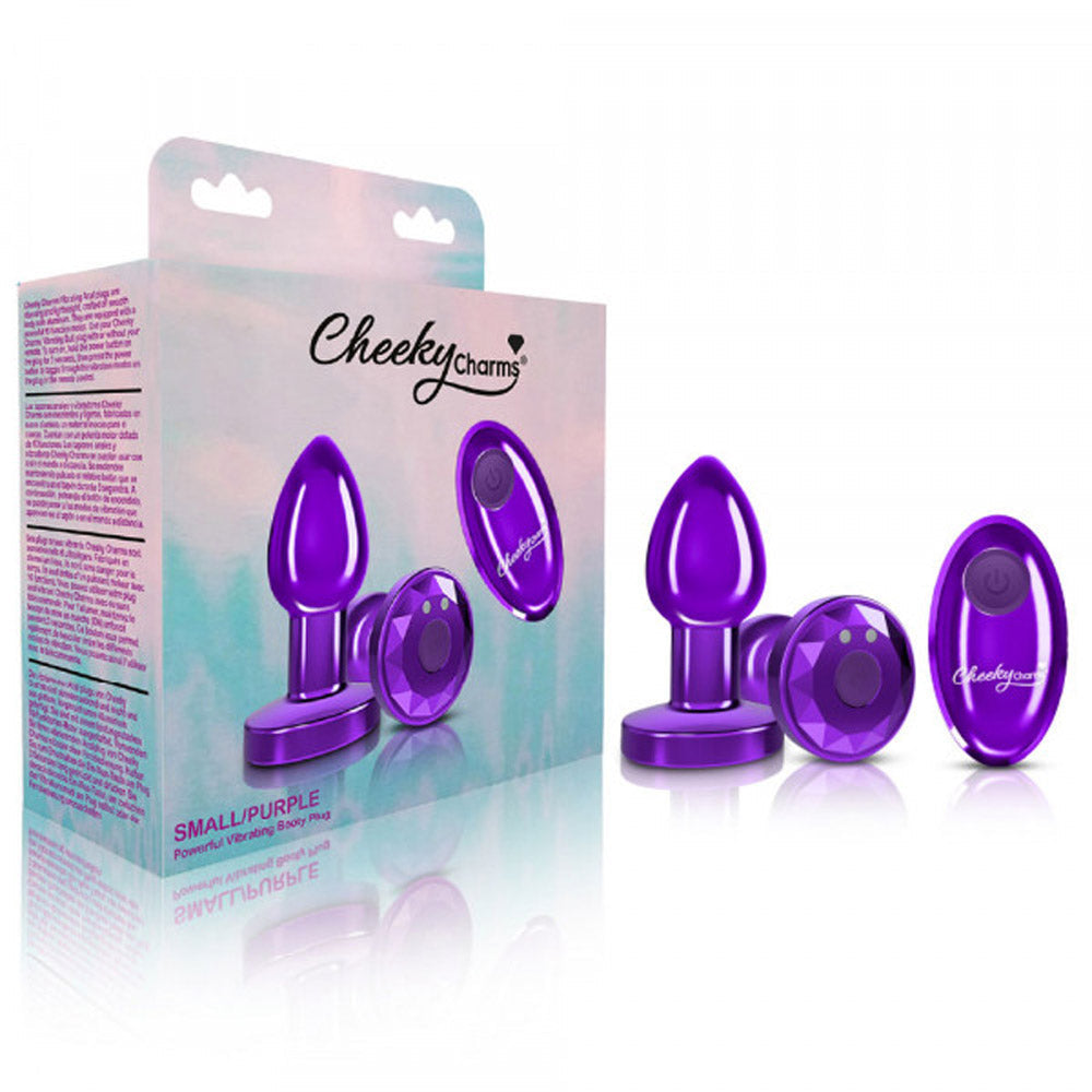 Cheeky Charms Vibrating Purple Metal Remote Anal Plug - Small