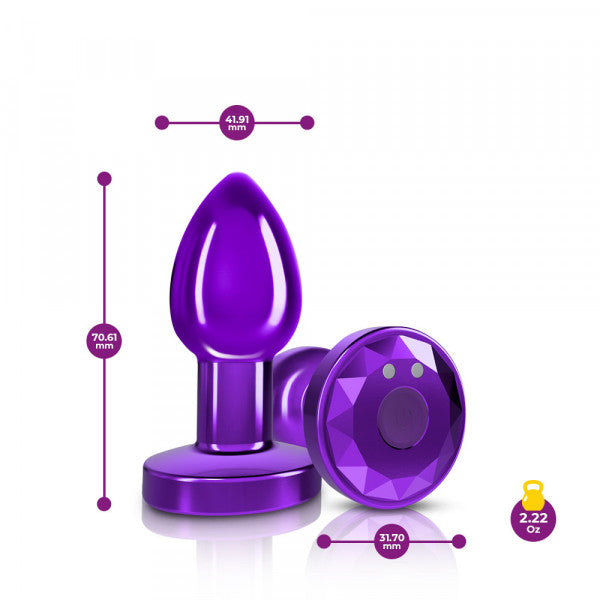 Cheeky Charms Vibrating Purple Metal Remote Anal Plug - Small