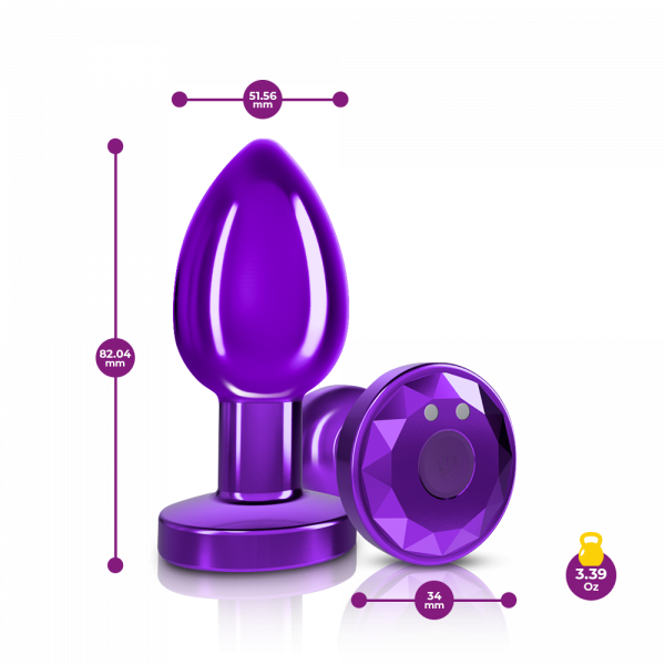 Cheeky Charms Vibrating Purple Metal Remote Anal Plug - Medium