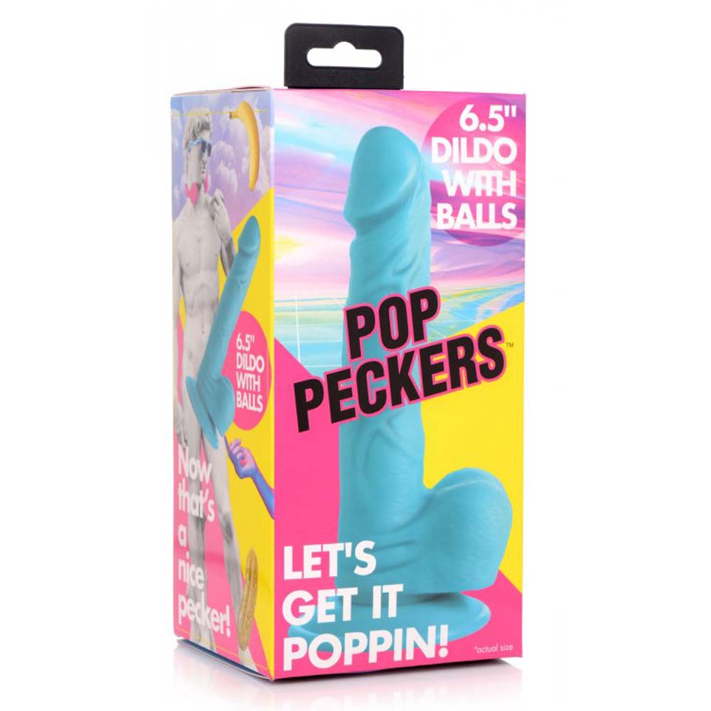 POP Peckers 6.5 Inch Realistic Dildo with Balls & Suction Cup – Blue