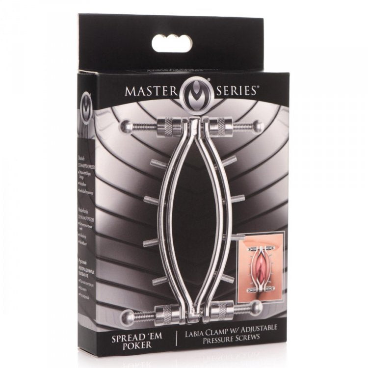 Master Series Spread Em Stainless Steel Poker Labia Clamp with Adjustable Pressure Screws