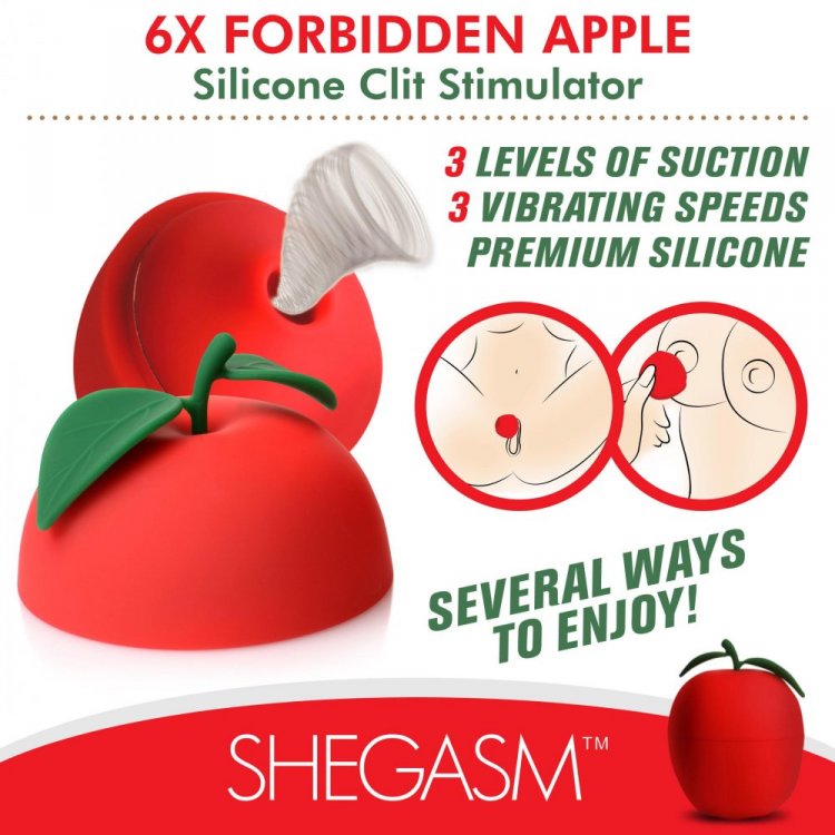 Shegasm Forbidden Apple Silicone Clitoral Stimulator Suction and Vibration Toy - Red
