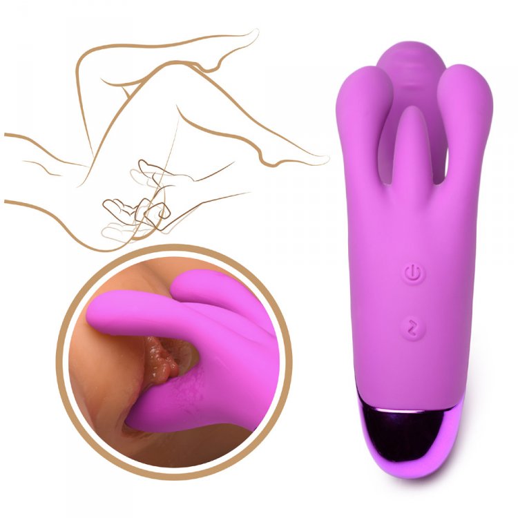 Bang! 10X Triple Rabbit 7.6 Inch Rechargeable Silicone Vibrator - Purple