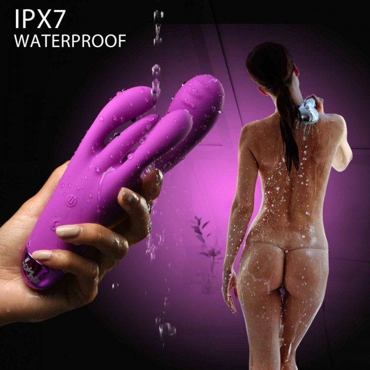 Bang! 10X Triple Rabbit 7.6 Inch Rechargeable Silicone Vibrator - Purple
