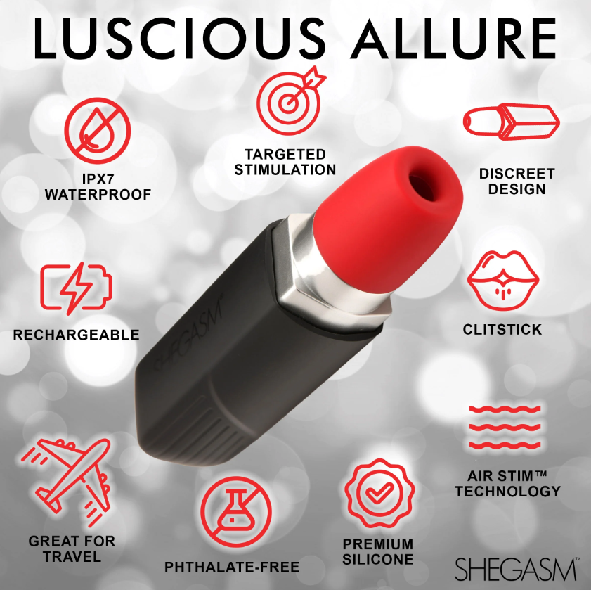 Shegasm Pocket Pucker Lipstick Clitoral Stimulator Vibrator - Black with Red