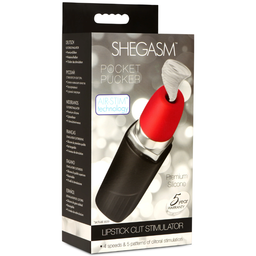 Shegasm Pocket Pucker Lipstick Clitoral Stimulator Vibrator - Black with Red