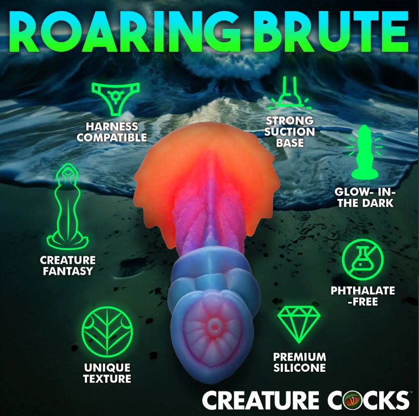 Creature Cocks Aqua-Cock Glow-In-Dark 7.6 Inch Silicone Dildo with Textured Shaft & Suction Base