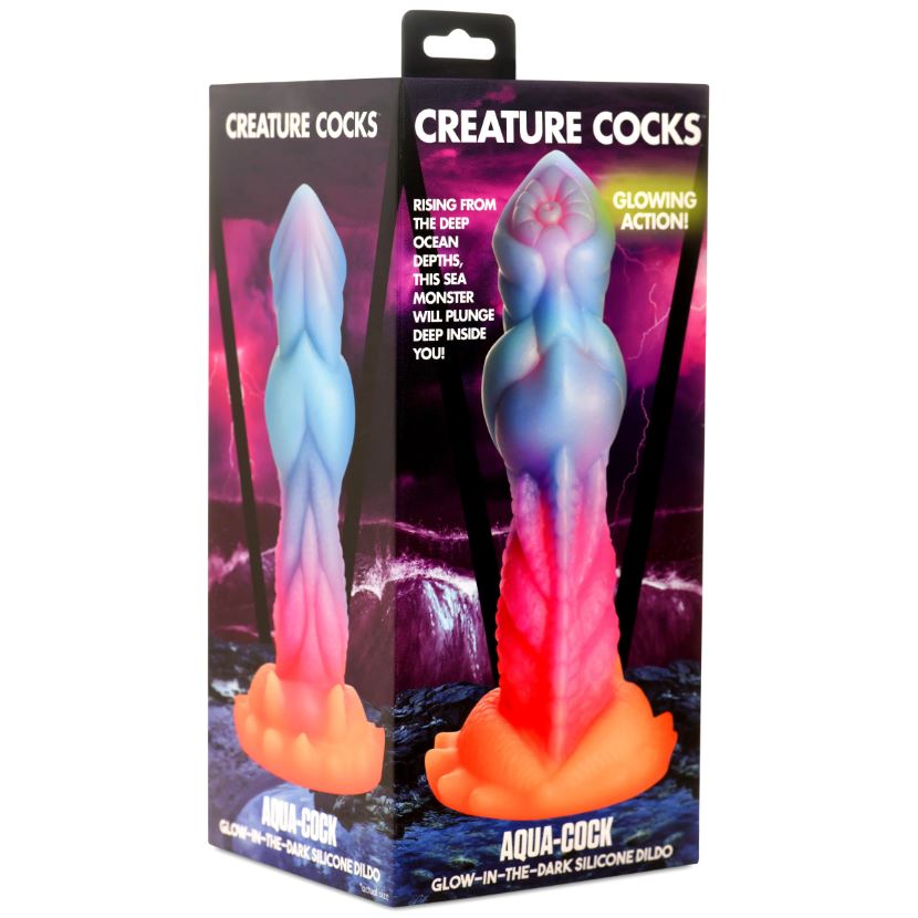 Creature Cocks Aqua-Cock Glow-In-Dark 7.6 Inch Silicone Dildo with Textured Shaft & Suction Base